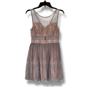Arden B Y2K Gray Mesh Lace Cutout Pink Babydoll Dress XS
